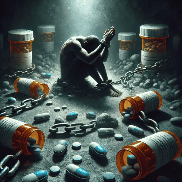 "A girl affected by Tramadol addiction, showing pain, loneliness, and mental health struggles."