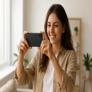 a woman taking a photo of someone.